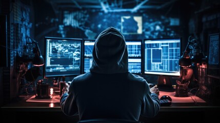 Wall Mural - Hacker using computer virus for cyber attack, Payments System Hacking, Online Credit Cards Payment Security Concept.