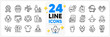 © blankstock - Icons set of Clothing, Wallet and Scissors line icons pack for app with Bathrobe, Luggage, Buying process thin outline icon. Hot offer, Baggage, Shopping cart pictogram. Best glasses. Vector