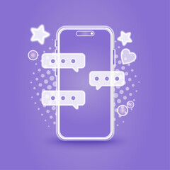 Poster - Smartphone chat bubbles on screen. messenger speech and conversation bubbles notification on mobile screen. 3D Web Vector Illustrations.