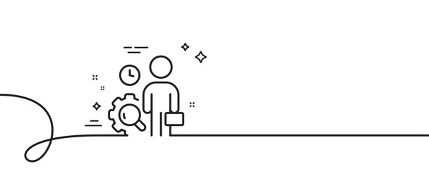 Poster - inspect line icon. continuous one line with curl. quality research sign. person verification symbol.