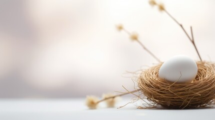 Canvas Print - An egg in a nest with some dried grass, AI