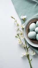 Canvas Print - Easter eggs in a nest on white background, AI