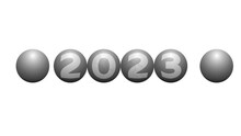 Six Beautiful Glass Balls With The Number 2023 Hitting Each Other And Knocking Out The Red Date 2024