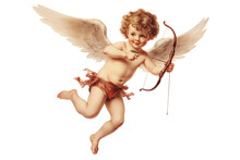 Vintage Romantic Illustration Of A Cherub Or Cupid With Bow And Arrow Isolated On A Transparent Background, Generative Ai
