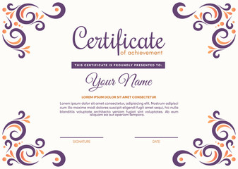 Wall Mural - Colorful certificate of achievement template with ornament frame