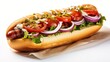 Amazing hotdog with salad isolated on white, generative  AI.