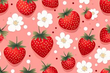Seamless Pattern With Cute Strawberry And Flower  Illustrations,a Simple Design For Baby Room Decor And Nursery Decoration.Strawberry Illustrations For Nursery Decor.
