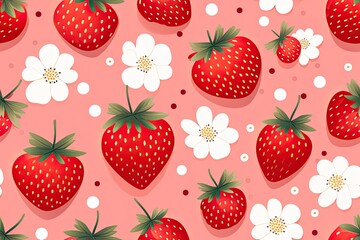 seamless pattern with cute Strawberry and flower  illustrations,a simple design for baby room decor and nursery decoration.Strawberry illustrations for nursery decor.