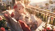 Cute chibi LOFI anime manga girl, valentines day hearts background