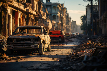 Naklejka na meble Destroyed streets, houses, roads after a natural disaster, consequences of a flood