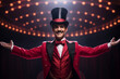 The circus ringmaster introducing the next act with grandeur, love and creativity with copy space