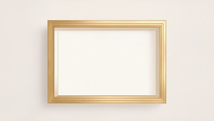 Empty Gold Rectangular Frame on White Wall. Isolated Golden Frame with Empty Space.