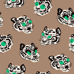 Wall Mural - Abstract white Tigers or leopards. Unique, cartoon, quirky style. Hand drawn trendy Vector illustration. Funny characters. Wallpaper, poster, print template. Square seamless Pattern