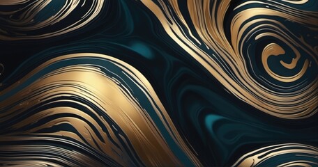 Poster - Swirling golden and black abstract patterns, reminiscent of marble or liquid flow.