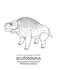 Wall Mural - Scutosaurus, a Permian period prehistoric armor-covered pareiasaur parareptile, black and white line art. Perfect for coloring and educational purposes.