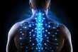 Man body backbone vertebra diagnostic neural structures human organism shoulders posture pain illuminated 3d X-ray illness treat health pathology anatomy cervical connections bone joint medical clinic