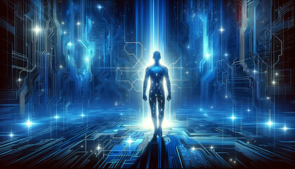 Full body human figure in a digital environment | A Journey through Cyberspace | Human in digital sphere