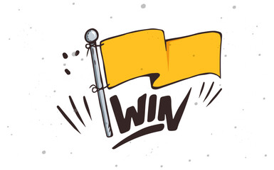 win and flag - victory flag symbol vector design. The yellow flag is flying, a symbol of victory. win