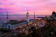 SF Ferry Building During Vibrant Pink Sunrise