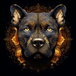 Abstract Pitbull dog head with decorative ornaments elements with intricate mandalas on black background for logo, T-shirt design and tattoo	