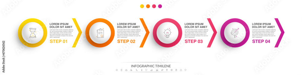 timeline template with circle buttons simple... Business vector infographic design template. Circle timeline with icons ...