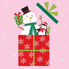 Canvas Print - christmas gift surprise with snowman and penguin design