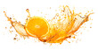 Orange with juice splash on the white background, summer fruits concept, realistic design illustration, generative ai
