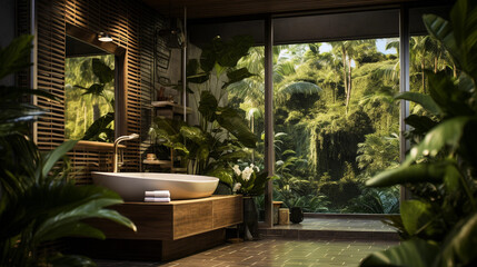 Wall Mural - Modern tropical style bathroom with a bathtub