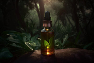 Wall Mural - Natural Herbal Cosmetics, Aromatherapy and Essential Oils Concept: Alternative Healing and Wellness Products Against a Nature Background. Generative Ai.