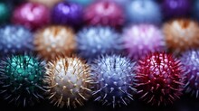 A Vibrant Explosion Of Purple Fireworks Bursts Forth From A Bed Of Delicate Flowers, As A Fierce Group Of Spiked Balls Dance In A Wild And Fluid Display Of Color