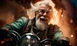 © Rendara Studio - Excited retired senior man riding motorcyle at night in city street
