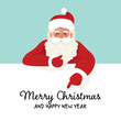 © Ольга Гладій - Santa Claus with white banner. Merry Christmas Greeting Cart. Cute Vector illustration in cartoon flat style