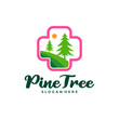 © Top Studio - Pine Tree with Health Plus logo design vector. Creative Pine Tree logo concepts template