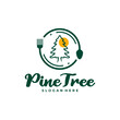 Pine Tree with Food logo design vector. Creative Pine Tree logo concepts template