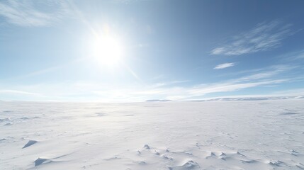 Snowy desert terrain on a sunny day. Illustration for cover, card, postcard, interior design, brochure or presentation.