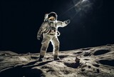 Fototapeta Kosmos - astronaut on the moon pointing to the sun