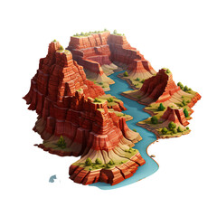 Wall Mural - Isometric view of Grand Canyon on transparent background PNG
