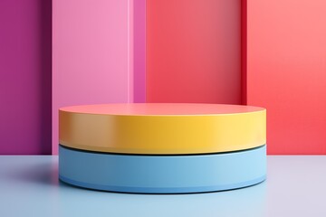 Poster - Close up of colorful pedestal podium background for product display in the style of a hard edge painter in colorful Background with geometric shapes and patterns.