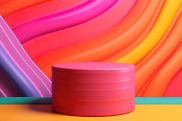 Poster - Close up of colorful pedestal podium background for product display in the style of a hard edge painter in colorful Background with geometric shapes and patterns.