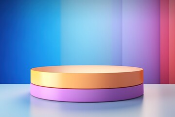 Poster - Close up of colorful pedestal podium background for product display in the style of a hard edge painter in colorful Background with geometric shapes and patterns.