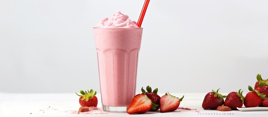 Wall Mural - Cold homemade strawberry ice on a white background