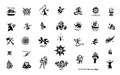 fairy tale vector icon set , characters signs and symbols history graphic background book cover

