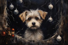 Yorkshire Terrier Puppy In Christmas Tree