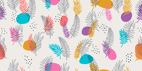 Leinwandbilder - Bright and stylish pattern with leaves and branches. Nature and leaves, stylish pattern.