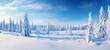 Stunning panorama view of snowy landscape in winter  - winter wonderland forest snowscape snow nature