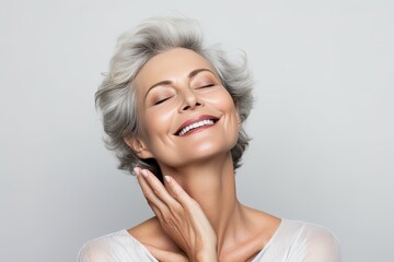 a mature woman with a natural and healthy appearance, radiating beauty and confidence in her old age