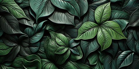 Wall Mural - AI Generated. AI Generative. Plant decorative leaves botanical pattern background. Graphic Art