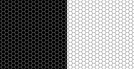 Poster - Monochrome geometric seamless background with hexagon pattern. Black grid on a white background and the same white grid on the black side.