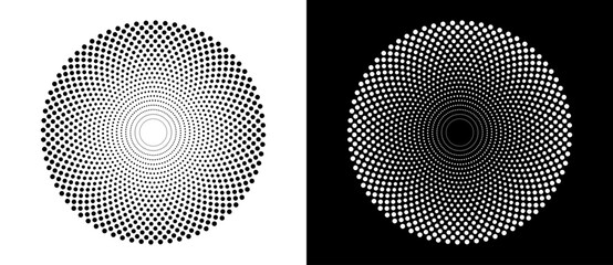 Fototapete - Abstract background with halftone dots in circle. Art design circle as logo or icon. A black figure on a white background and an equally white figure on the black side.