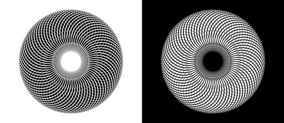 Leinwandbilder - Art sun concept background. Tattoo template or logo with lines. Black shape on a white background and the same white shape on the black side.